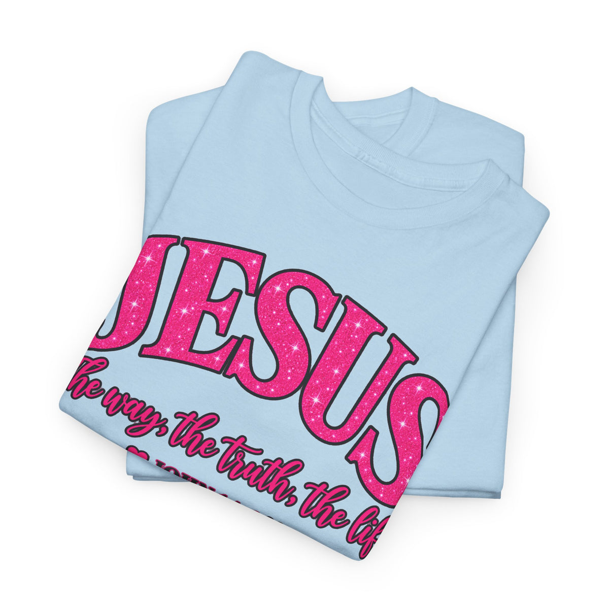 Christian T-Shirt — "JESUS The way, the truth, the life" (John 14:6) Pink Vintage Script