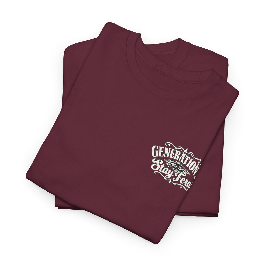 Generation X T‑Shirt — 'Stay Feral' Vintage Whiskey Label Tee (Born 1965–1980)