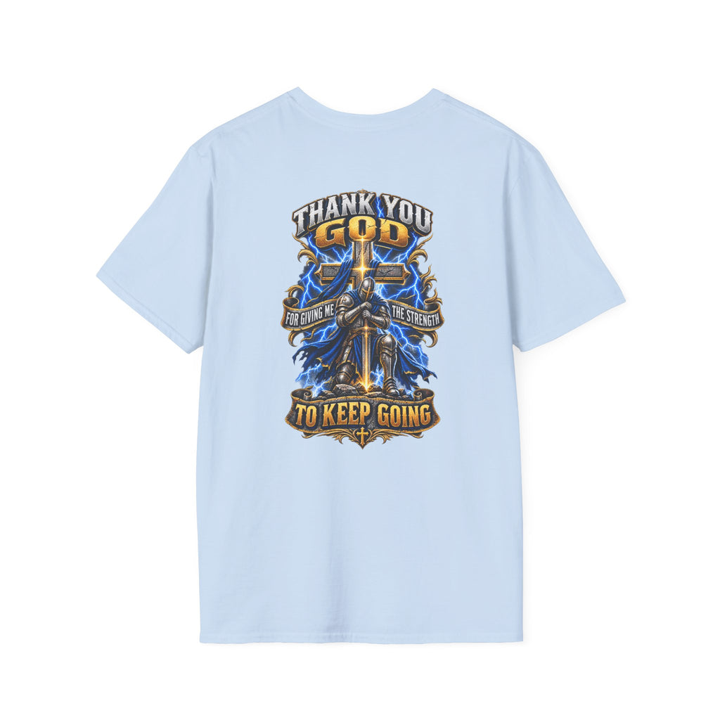 T-Shirt — "Thank You God I Keep Going" Faith Graphic Pocket Tee
