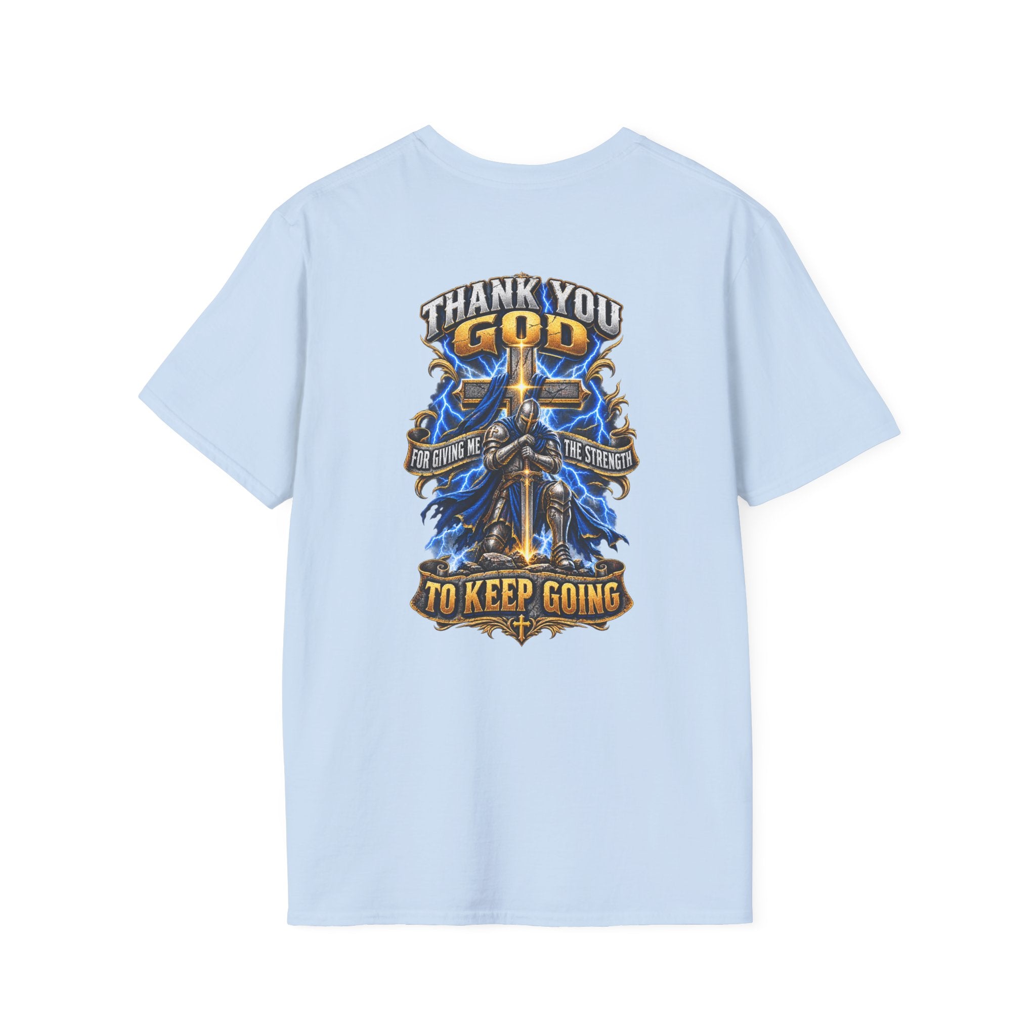 T-Shirt — "Thank You God I Keep Going" Faith Graphic Pocket Tee