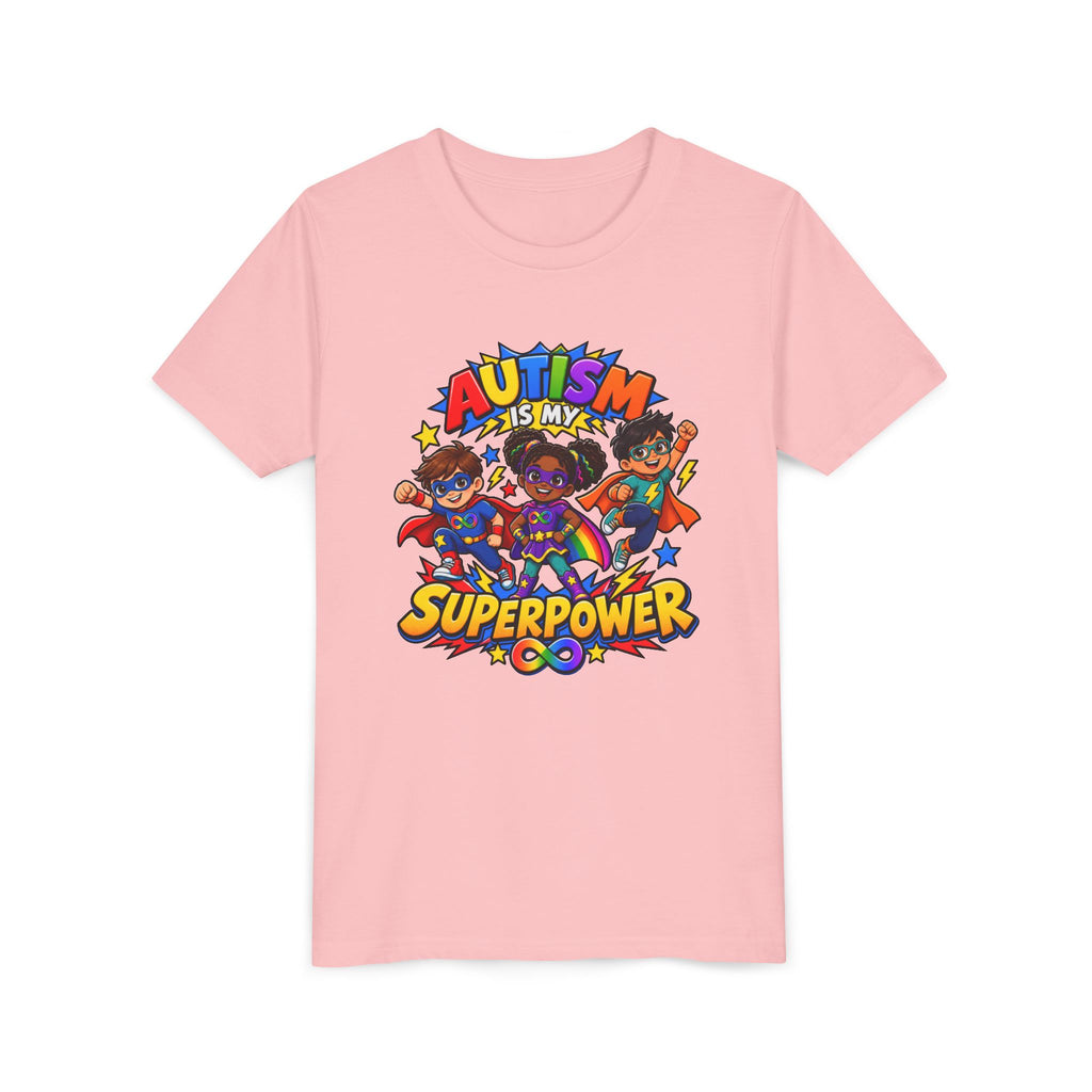 Youth Tee — "Autism Is My Superpower" Colorful Superhero Kids Shirt