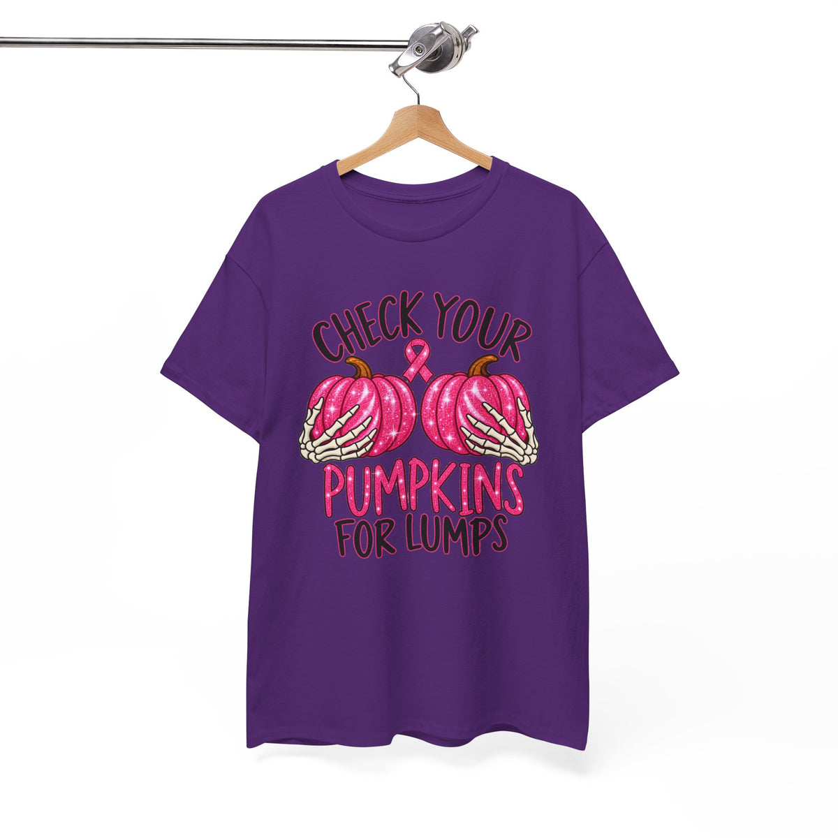 Breast Cancer Awareness T-Shirt — "Check Your Pumpkins for Lumps" Pink Ribbon Tee