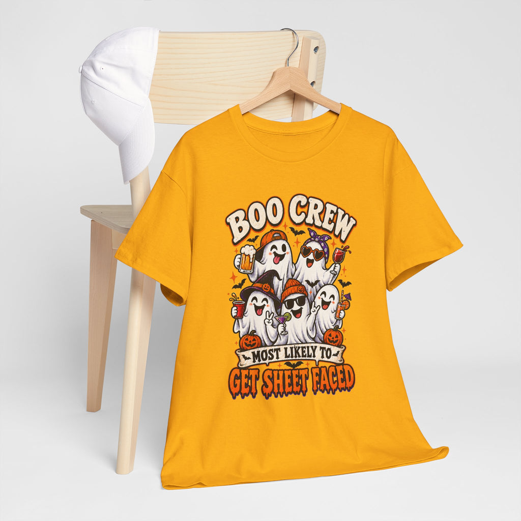 Boo Crew Halloween T-Shirt — “Most Likely to Get Sheet Faced” Funny Ghost Party Tee