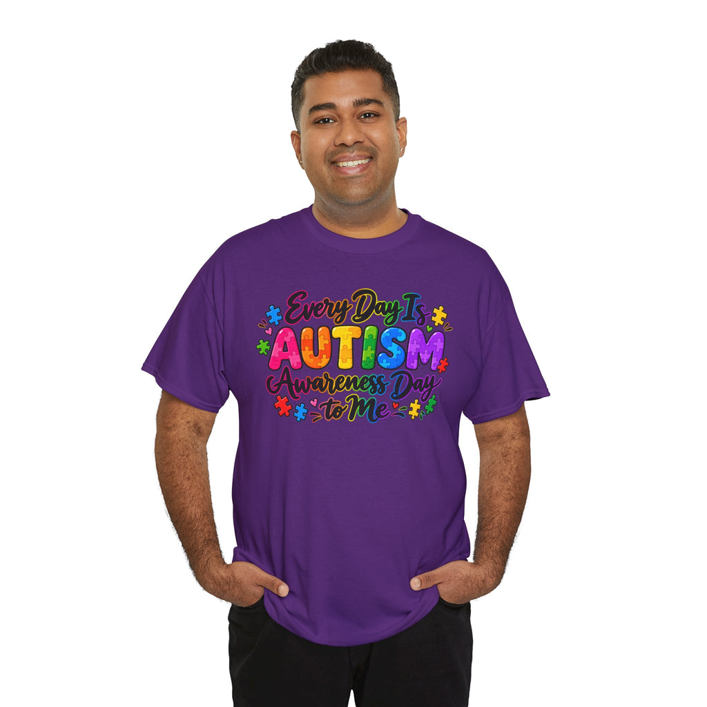 Autism Awareness T-Shirt — "Every Day Is Autism Awareness Day to Me" Colorful Puzzle Tee