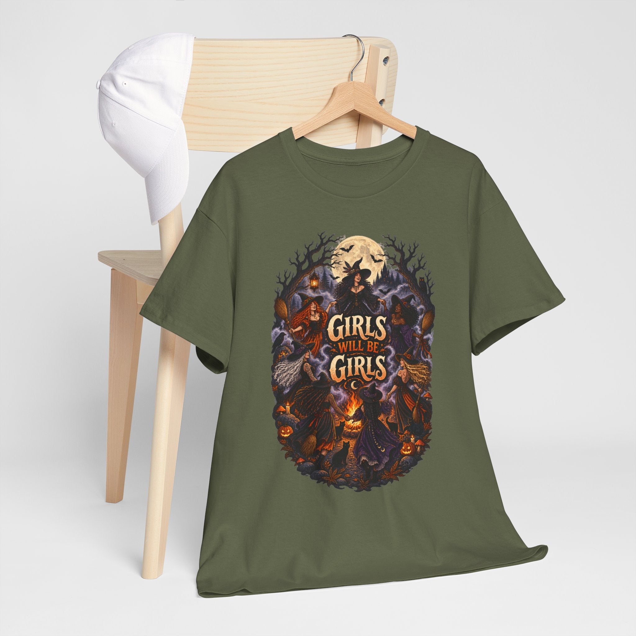 Girls Will Be Girls T-Shirt — Witchy Campfire Illustration Tee