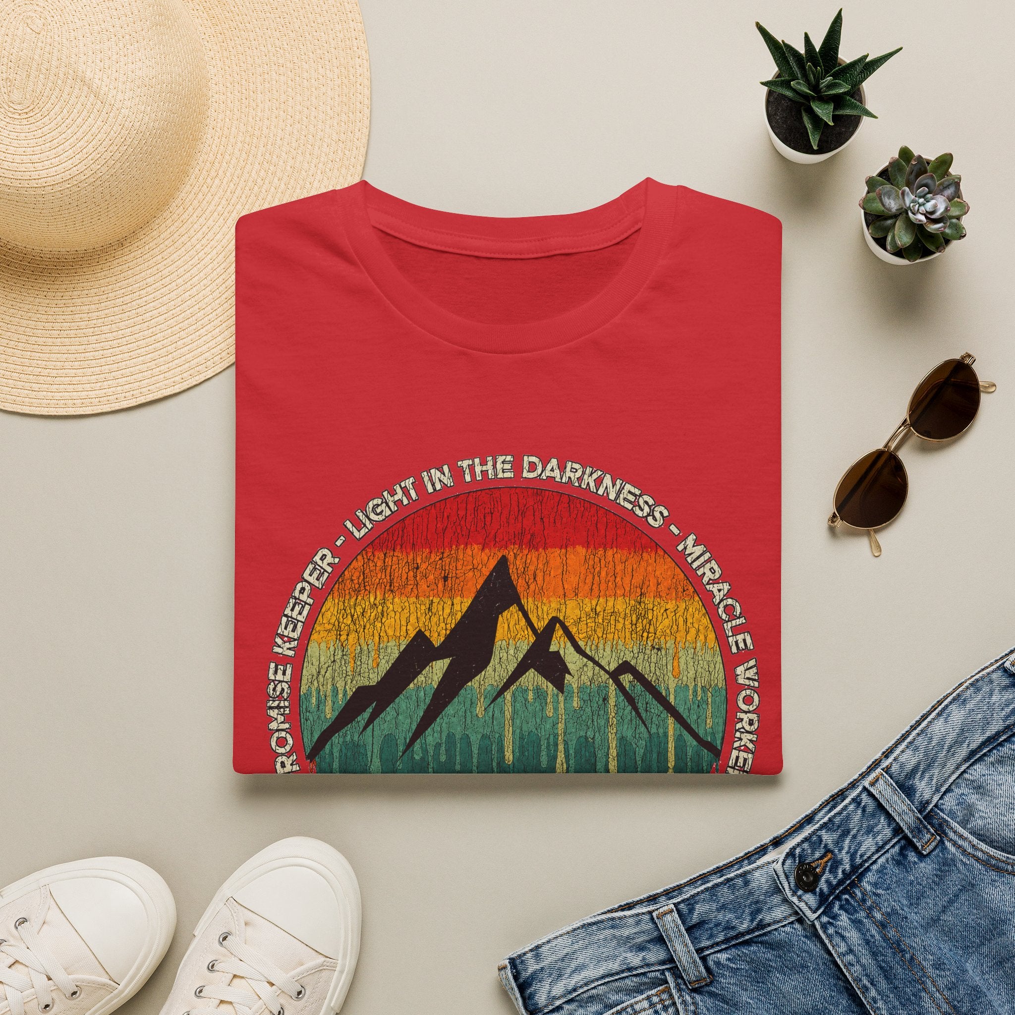 Waymaker Mountain T-Shirt — “Promise Keeper, Light in the Darkness” Christian Graphic Tee