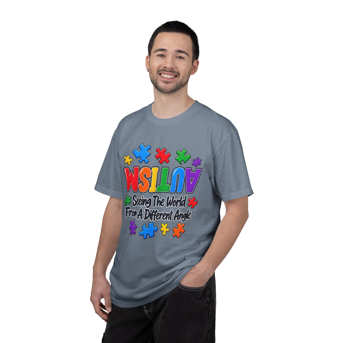 Autism Awareness T-Shirt — "Seeing the World From a Different Angle" Puzzle Design