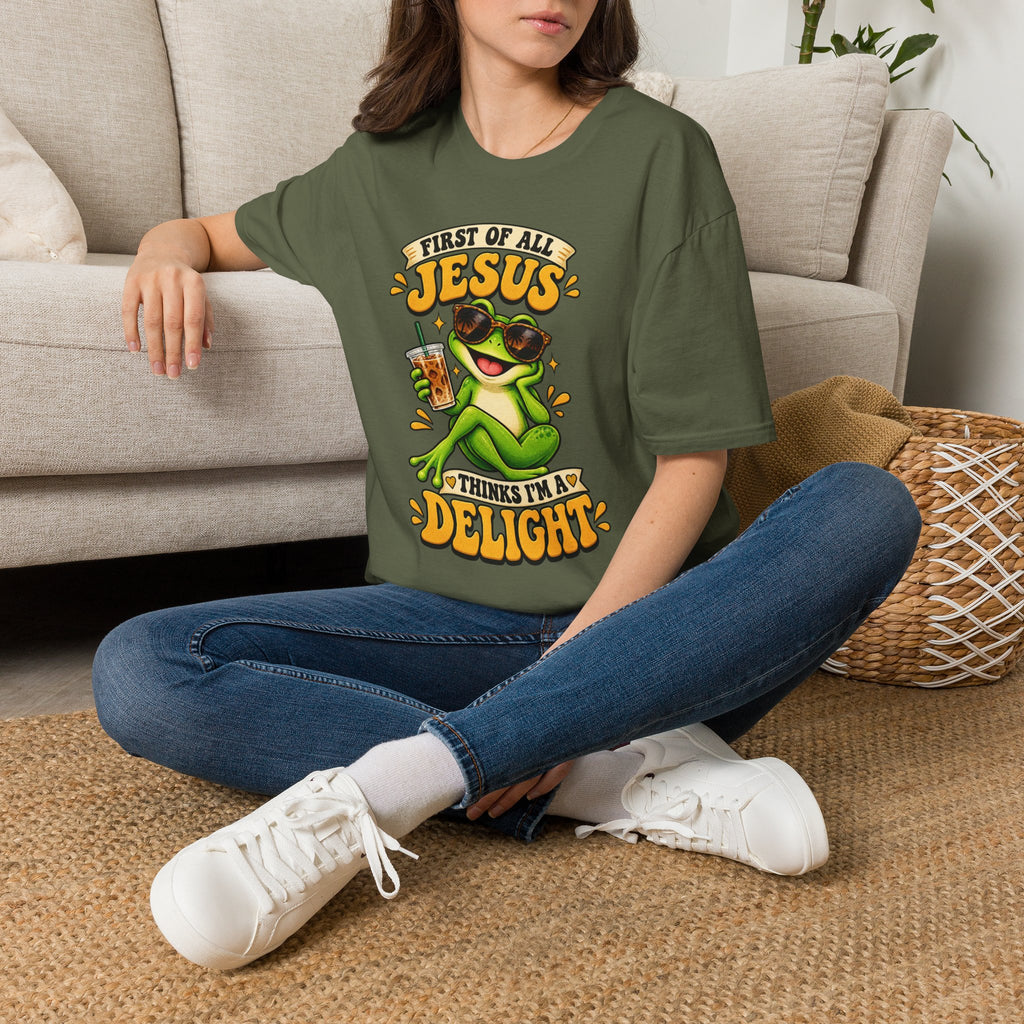 Jesus Frog T-Shirt — "First of All Jesus" Cute Frog Christian Tee