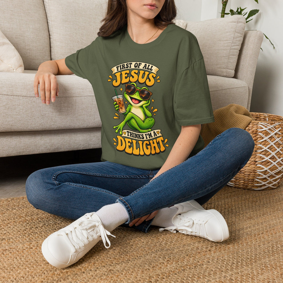Jesus Frog T-Shirt — "First of All Jesus" Cute Frog Christian Tee