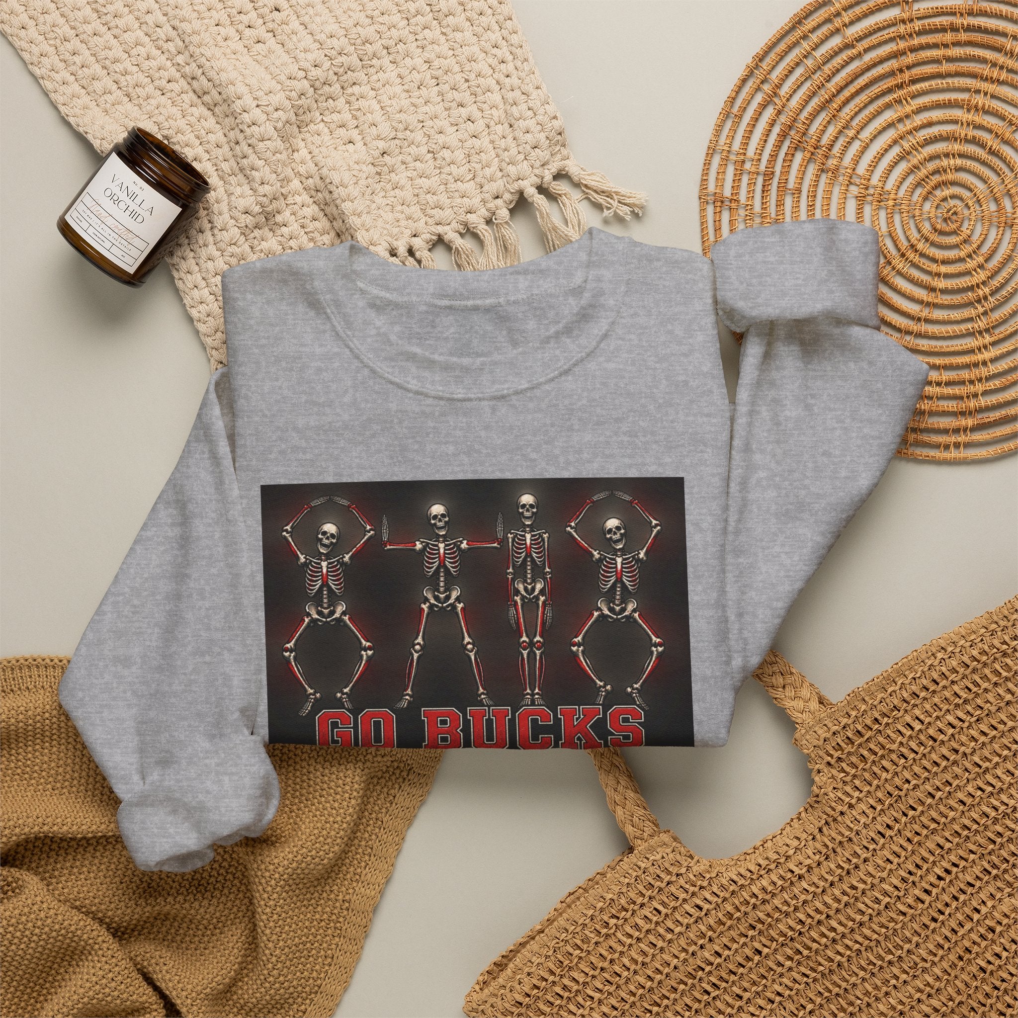 Crewneck Sweatshirt — 'Go Bucks' Dance Skeletons Graphic