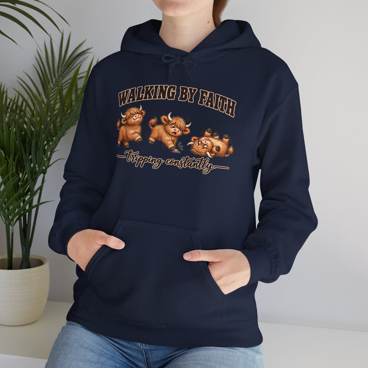 Walking by Faith Christian Highland Cow Hoodie