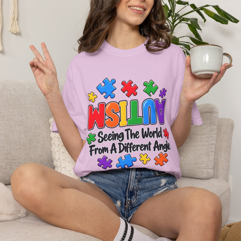 Autism Awareness T-Shirt — "Seeing the World From a Different Angle" Puzzle Design