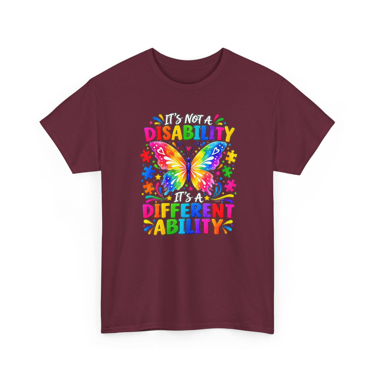 T-Shirt — "It's Not a Disability, It's a Different Ability" Rainbow Butterfly Awareness Tee