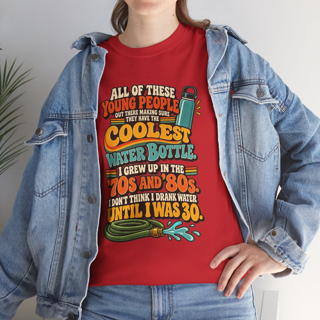 Retro 70s-80s Funny Water Bottle Tee — "Coolest Water Bottle" Graphic T-Shirt