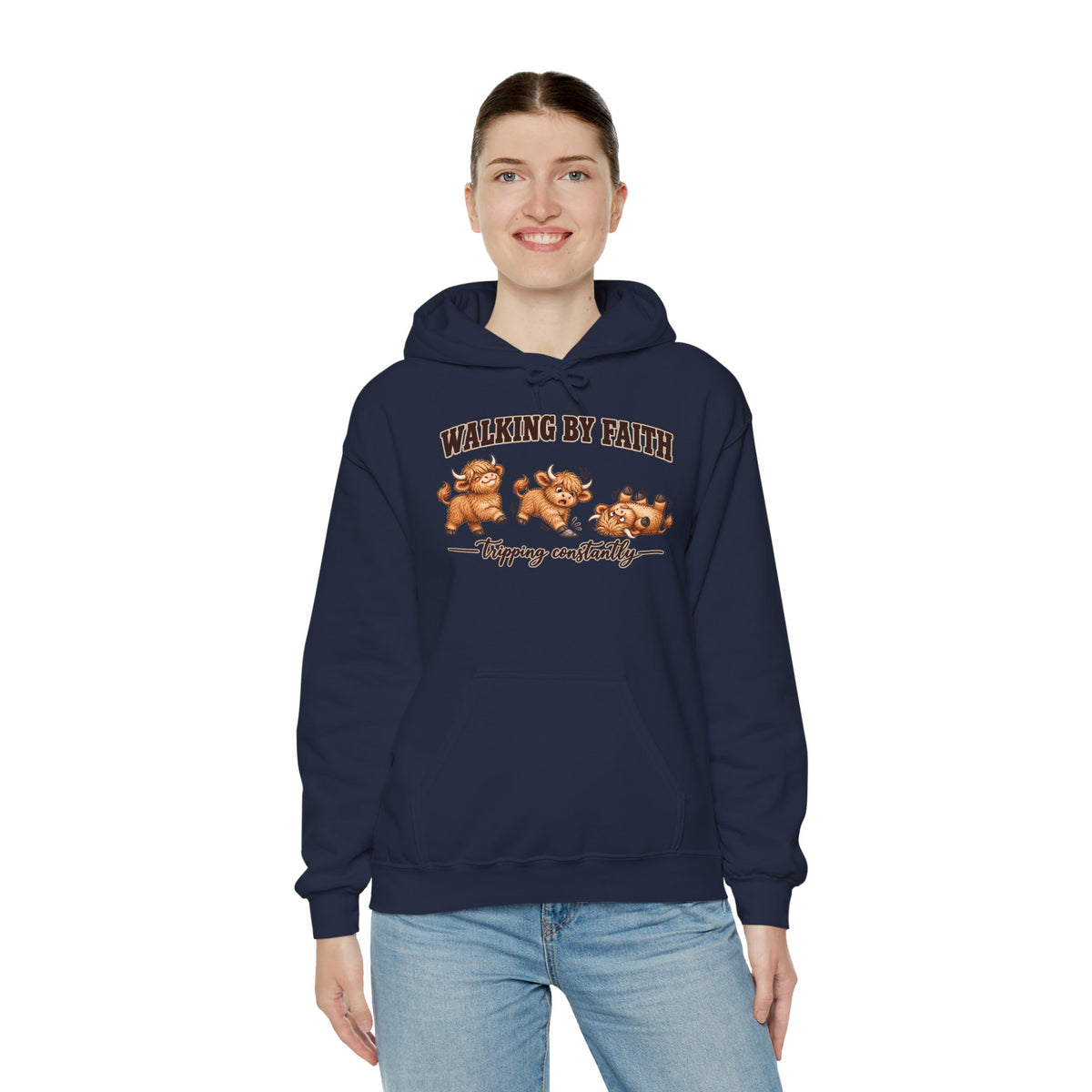 Walking by Faith Christian Highland Cow Hoodie