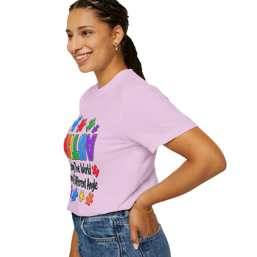 Autism Awareness T-Shirt — "Seeing the World From a Different Angle" Puzzle Design