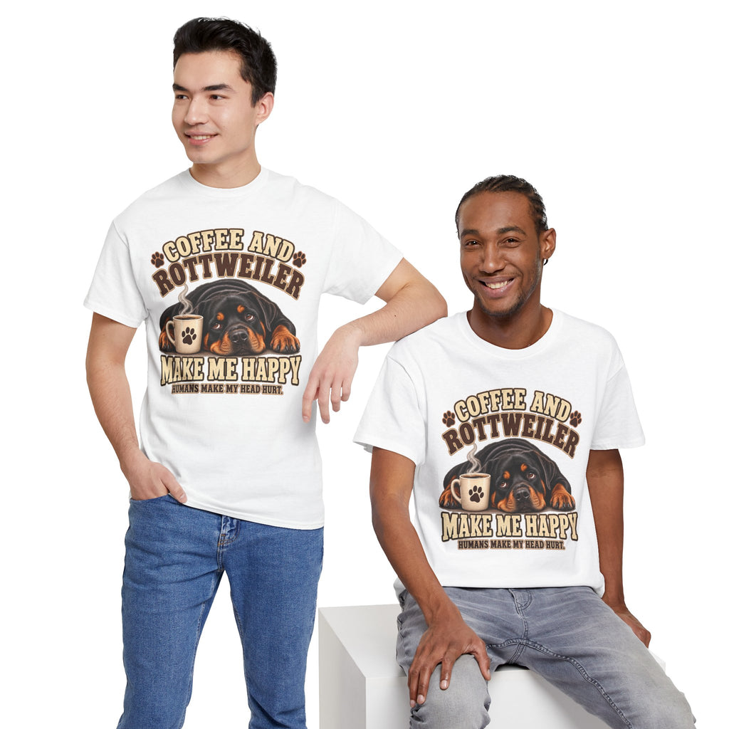 Coffee and Rottweiler Tee — "Coffee and Rottweiler Make Me Happy" Dog Lover Shirt