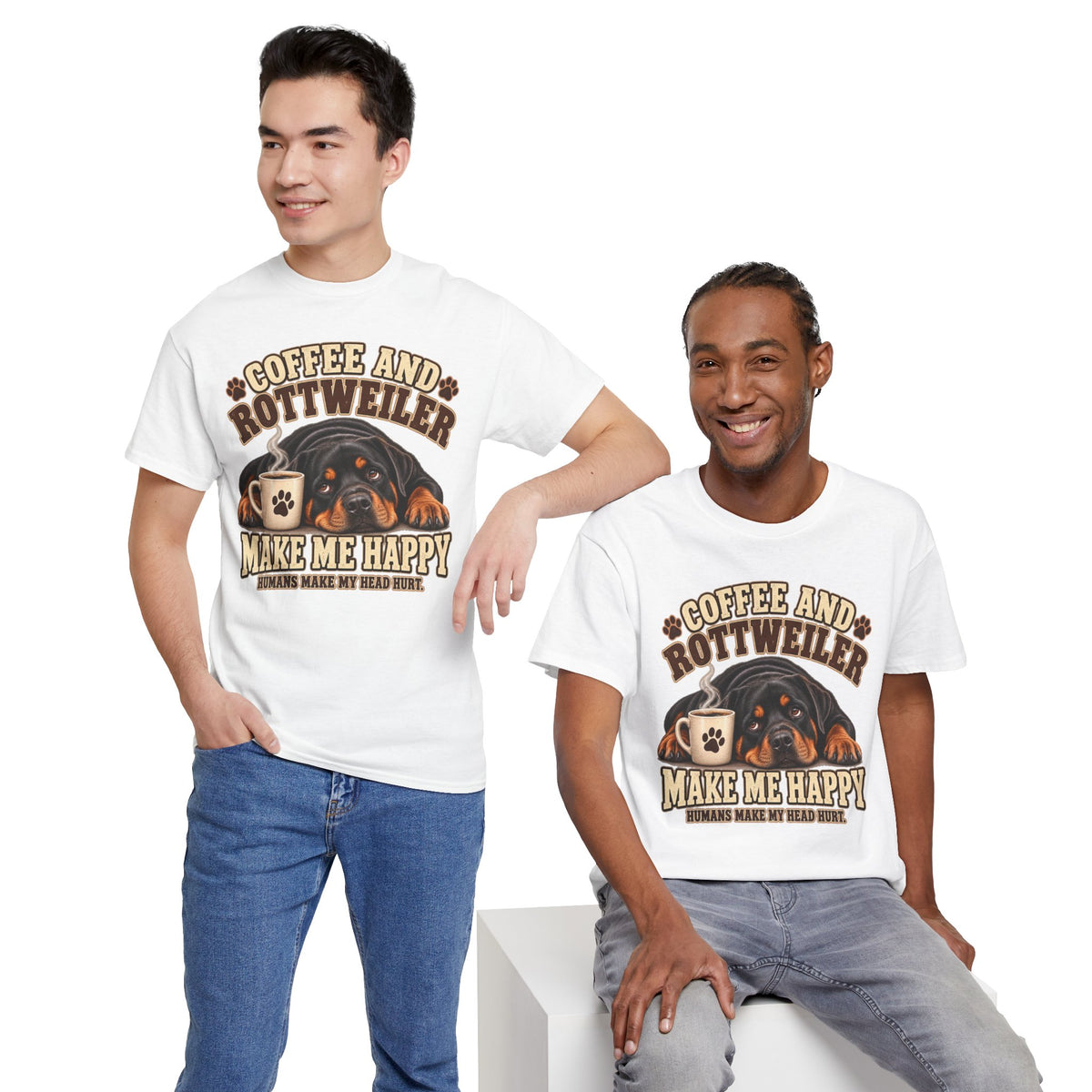 Coffee and Rottweiler Tee — "Coffee and Rottweiler Make Me Happy" Dog Lover Shirt