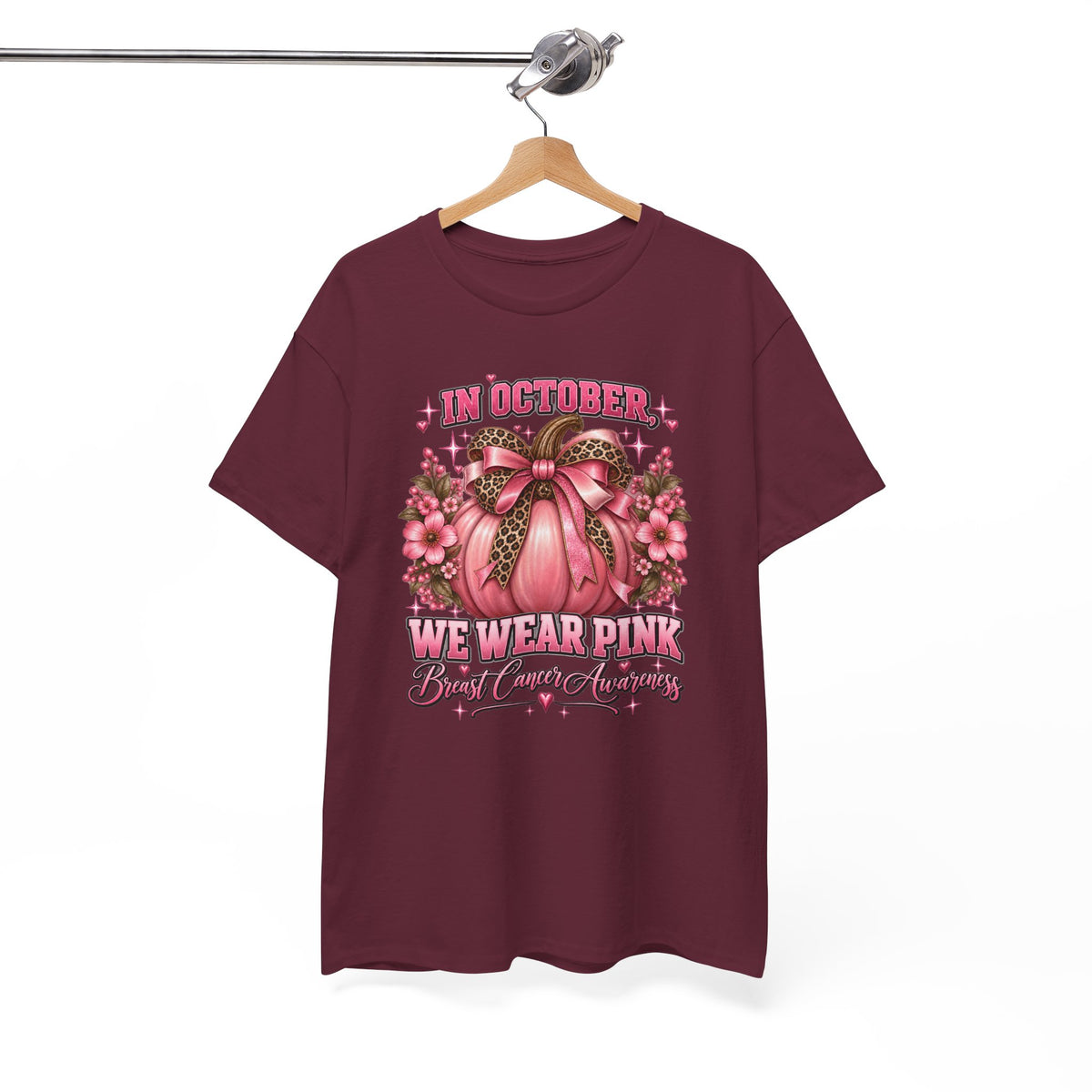 Breast Cancer Awareness T-Shirt — "In October We Wear Pink" Pumpkin Design