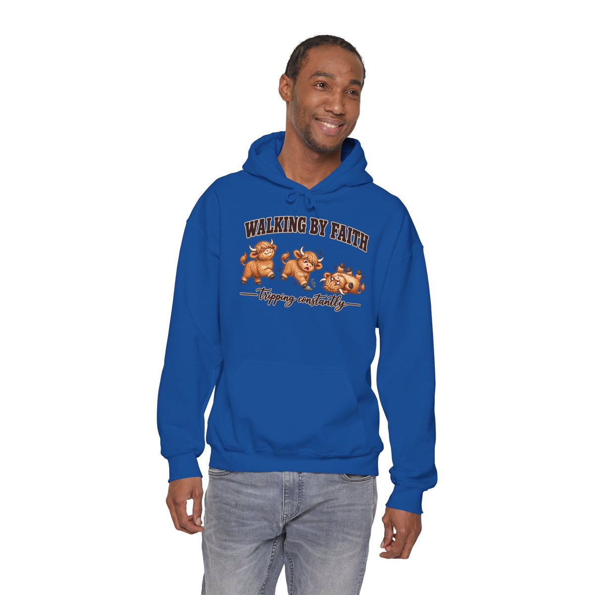 Walking by Faith Christian Highland Cow Hoodie