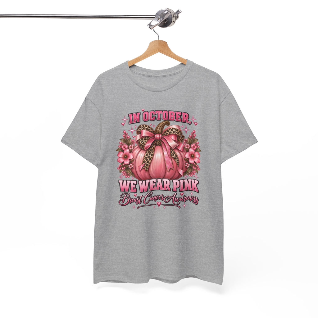 Breast Cancer Awareness T-Shirt — "In October We Wear Pink" Pumpkin Design