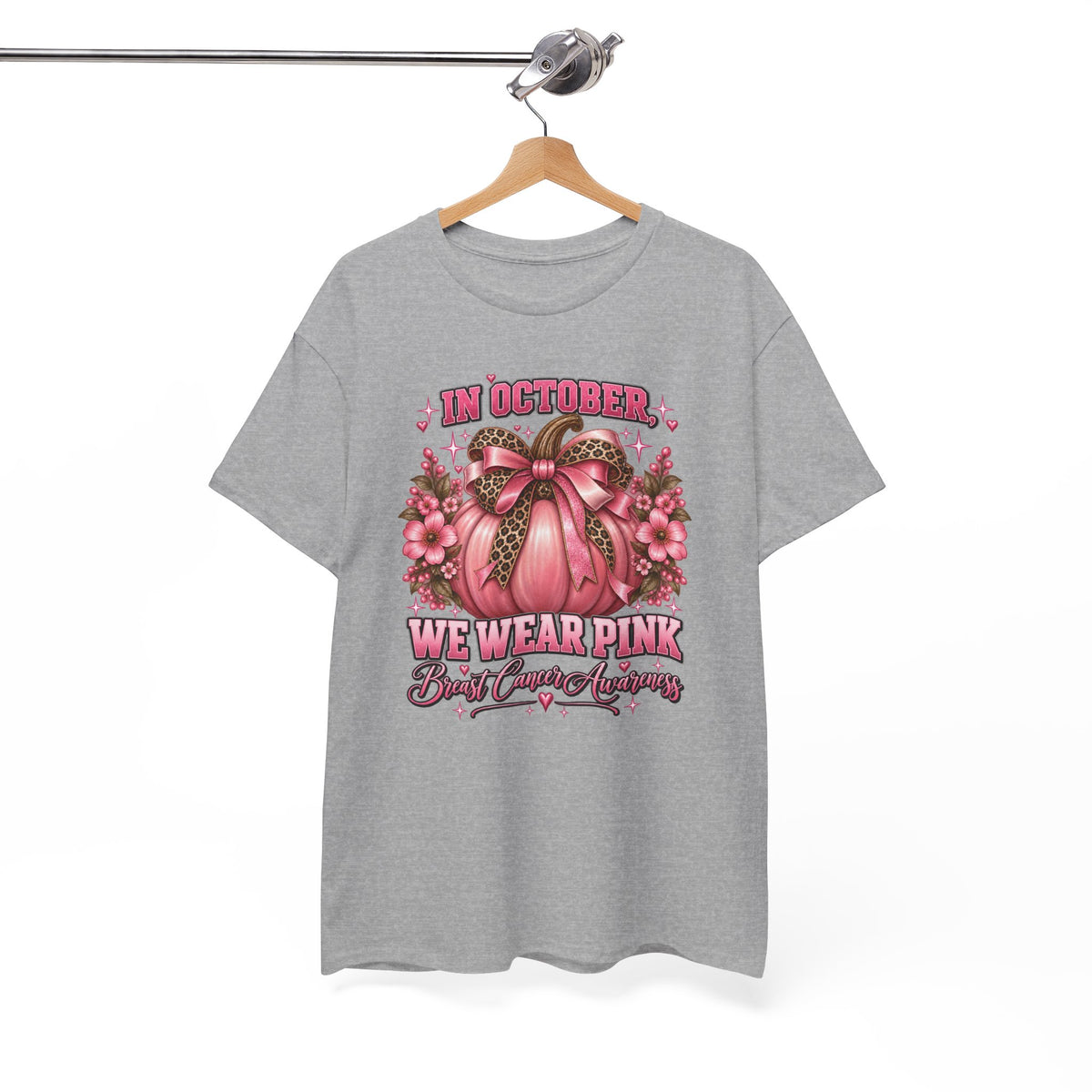 Breast Cancer Awareness T-Shirt — "In October We Wear Pink" Pumpkin Design