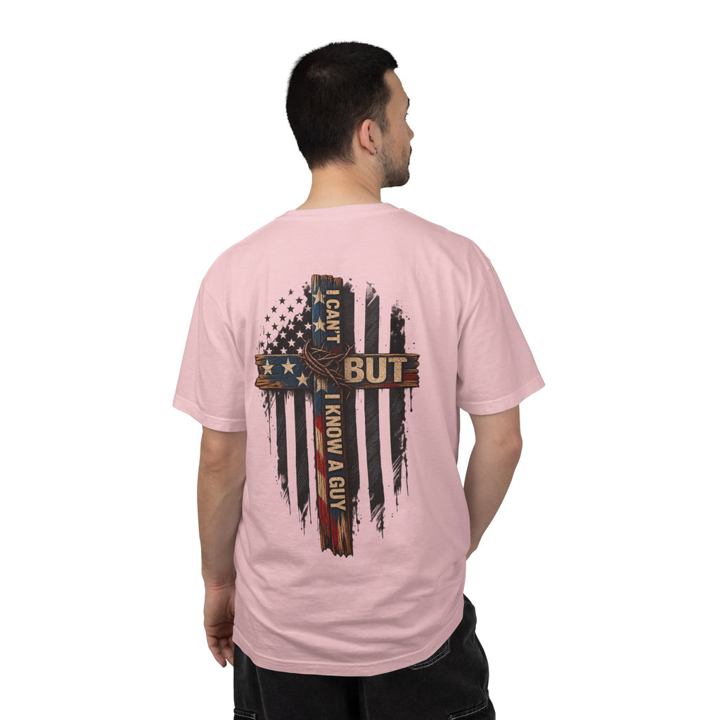 T-Shirt — 'I Can't But I Know A Guy' American Flag Cross Graphic
