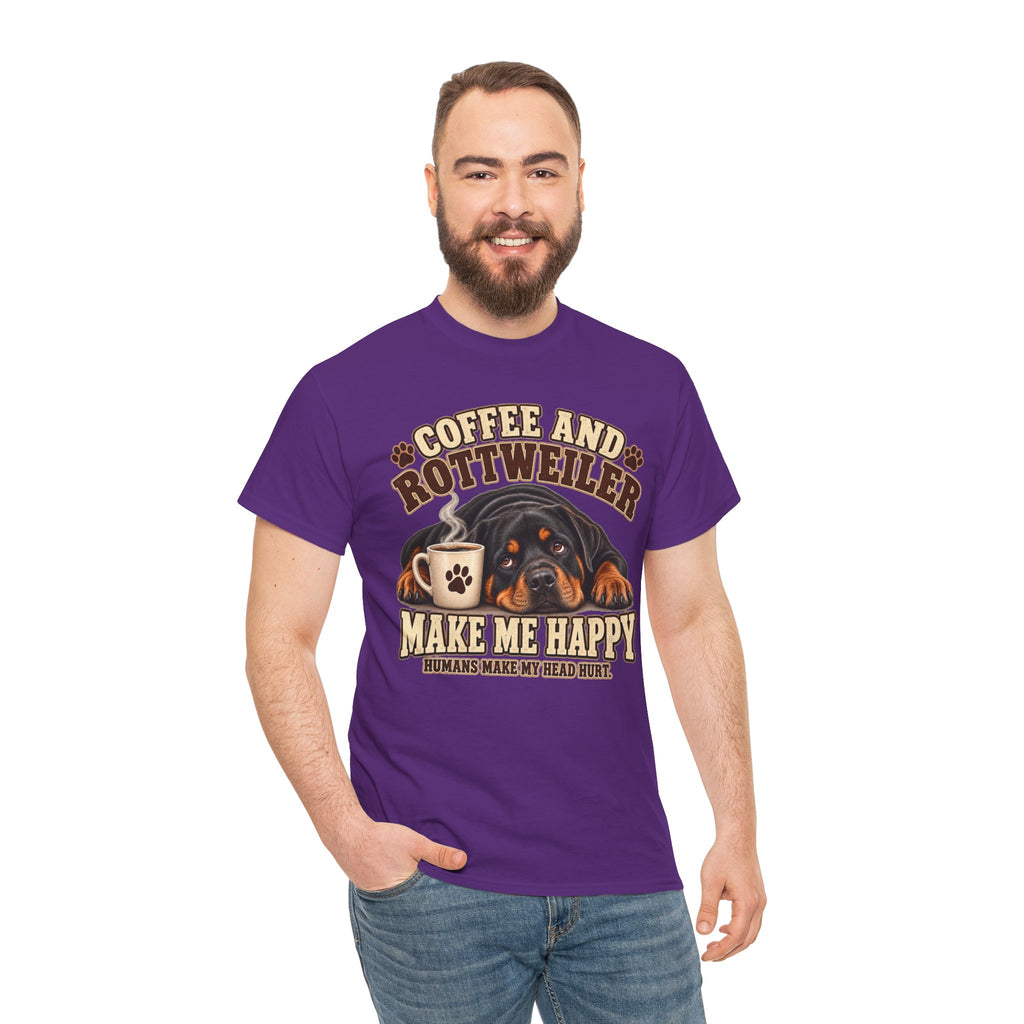 Coffee and Rottweiler Tee — "Coffee and Rottweiler Make Me Happy" Dog Lover Shirt