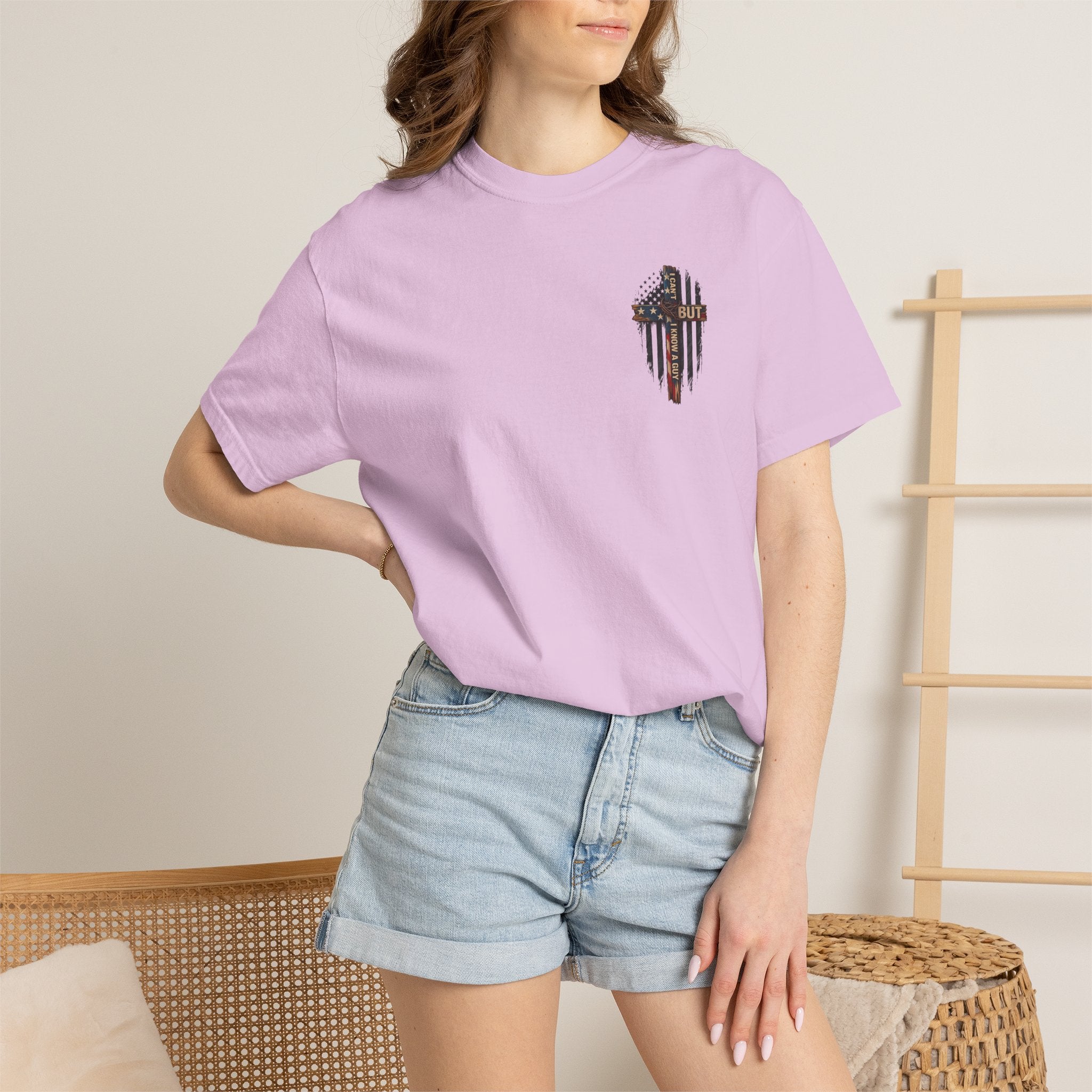 T-Shirt — 'I Can't But I Know A Guy' American Flag Cross Graphic