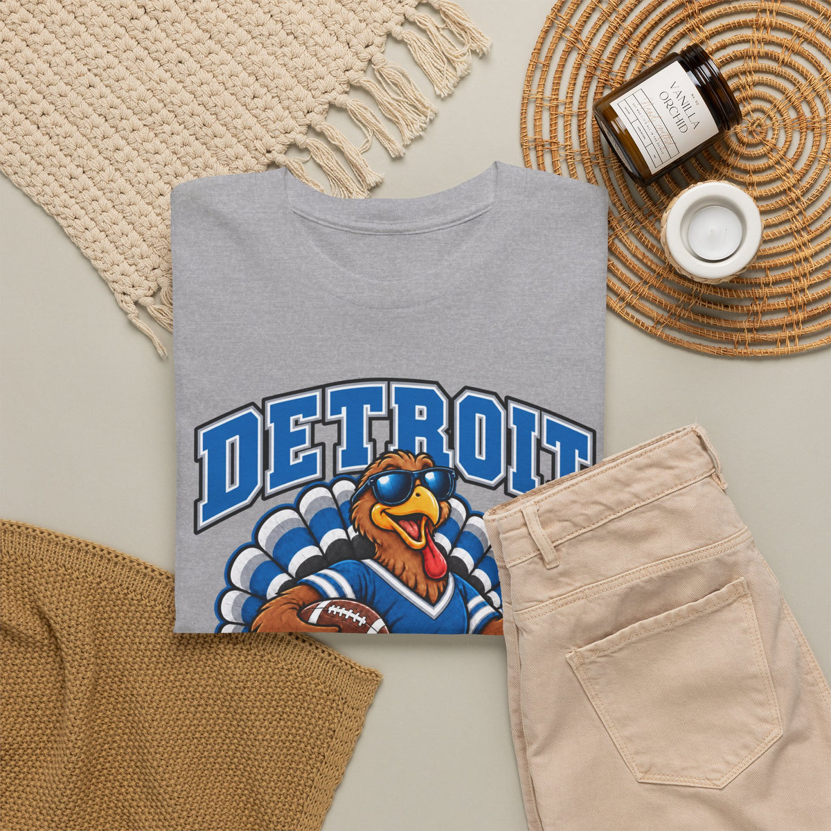 Detroit Thanksgiving Football Tee — Turkey Mascot Game Day Shirt