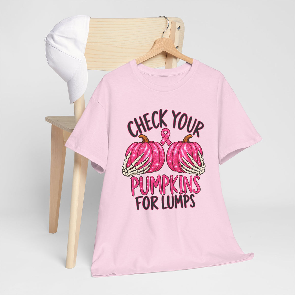 Breast Cancer Awareness T-Shirt — "Check Your Pumpkins for Lumps" Pink Ribbon Tee
