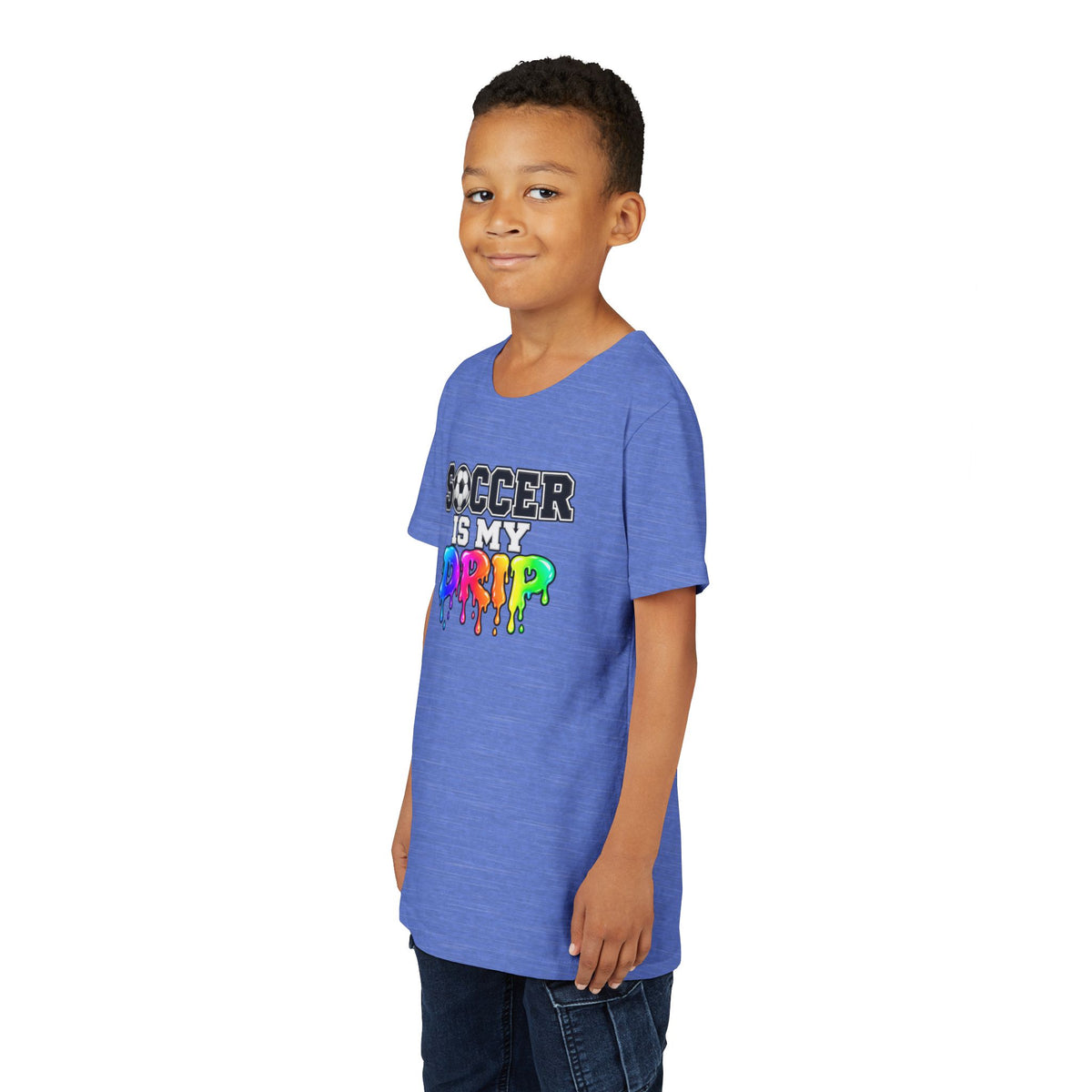 Youth Tee — "Soccer Is My Drip" Colorful Drip Soccer Graphic