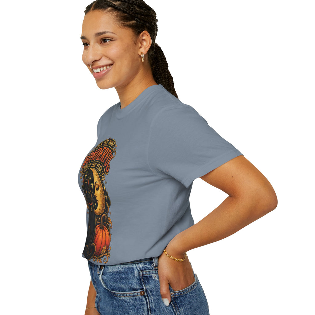 T-Shirt — "It's the Most Wonderful Time of the Year" Halloween Black Cat & Pumpkin
