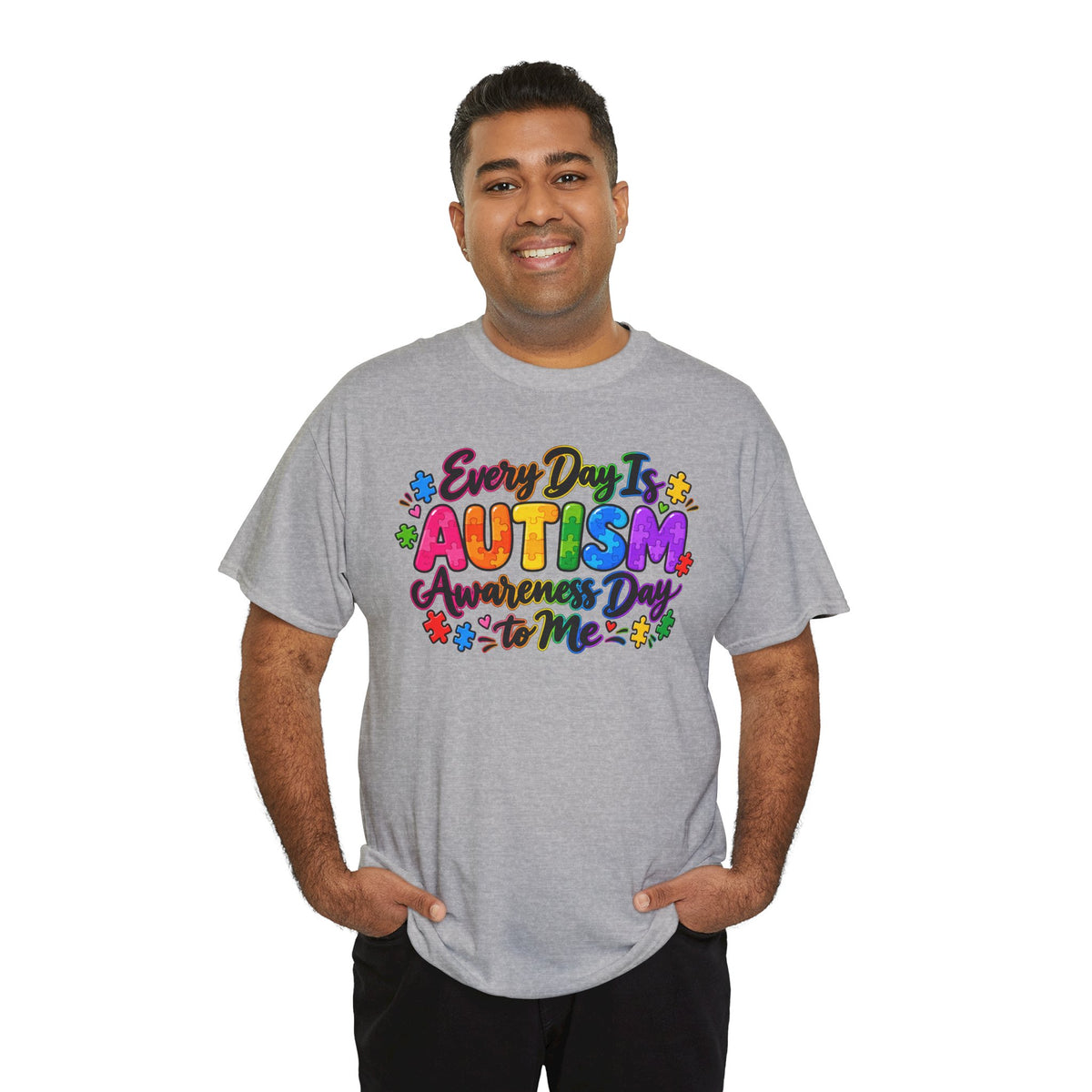 Autism Awareness T-Shirt — "Every Day Is Autism Awareness Day to Me" Colorful Puzzle Tee