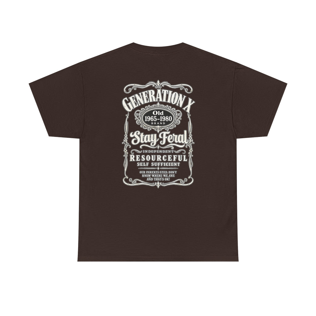 Generation X T‑Shirt — 'Stay Feral' Vintage Whiskey Label Tee (Born 1965–1980)
