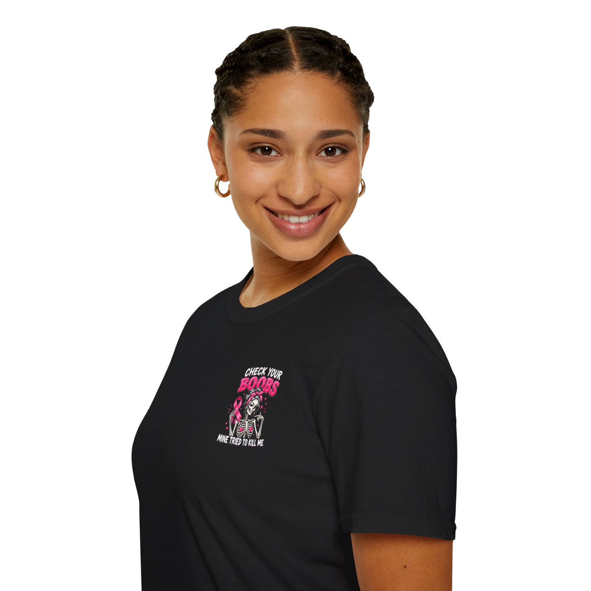 Breast Cancer Awareness T-Shirt — “Check Your Boobs, Mine Tried to Kill Me” Graphic Tee