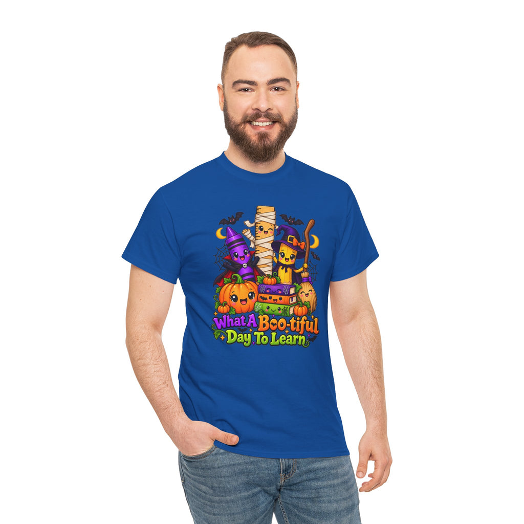 Halloween Teacher Tee — "What A Boo-tiful Day To Learn" Kids' Classroom Shirt