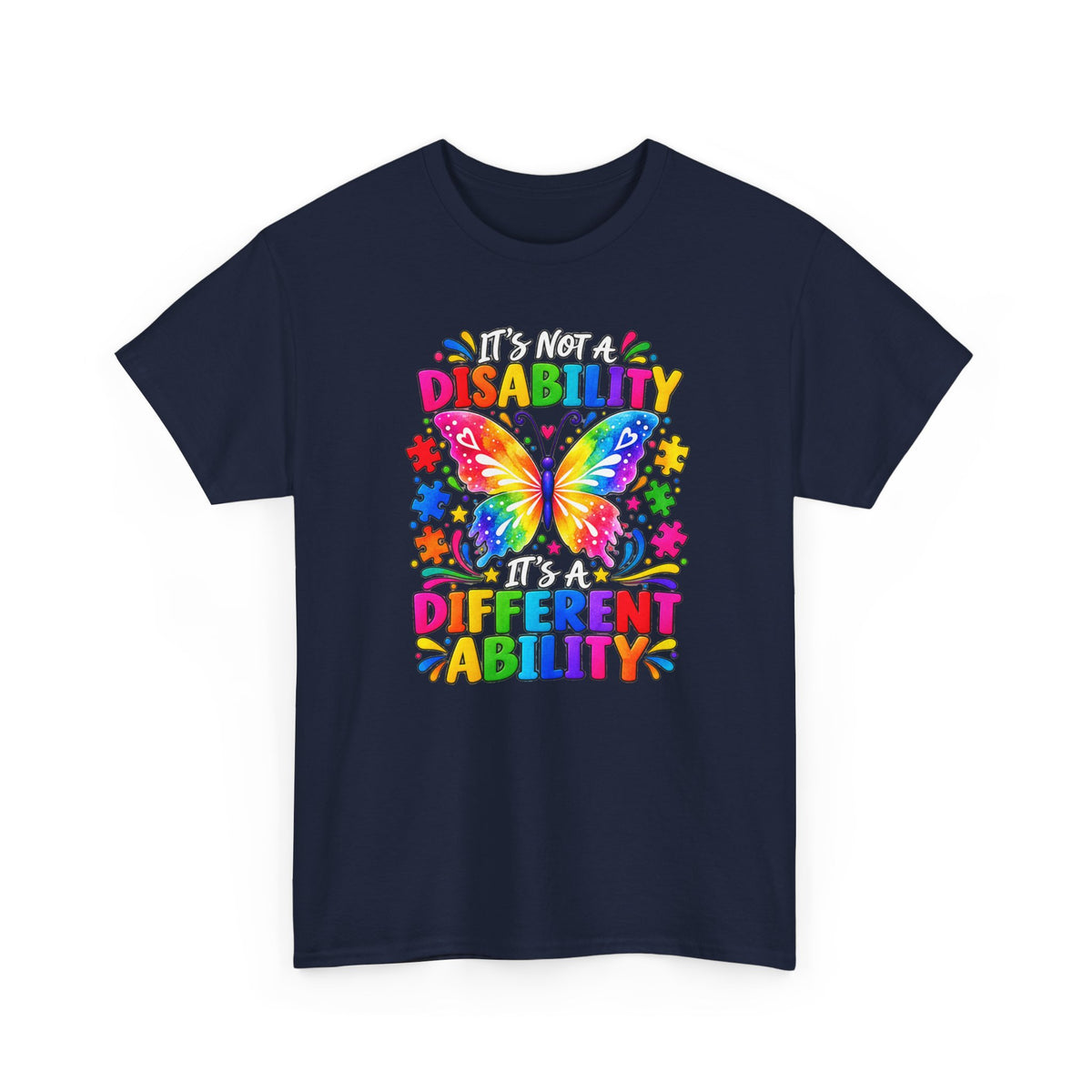 T-Shirt — "It's Not a Disability, It's a Different Ability" Rainbow Butterfly Awareness Tee