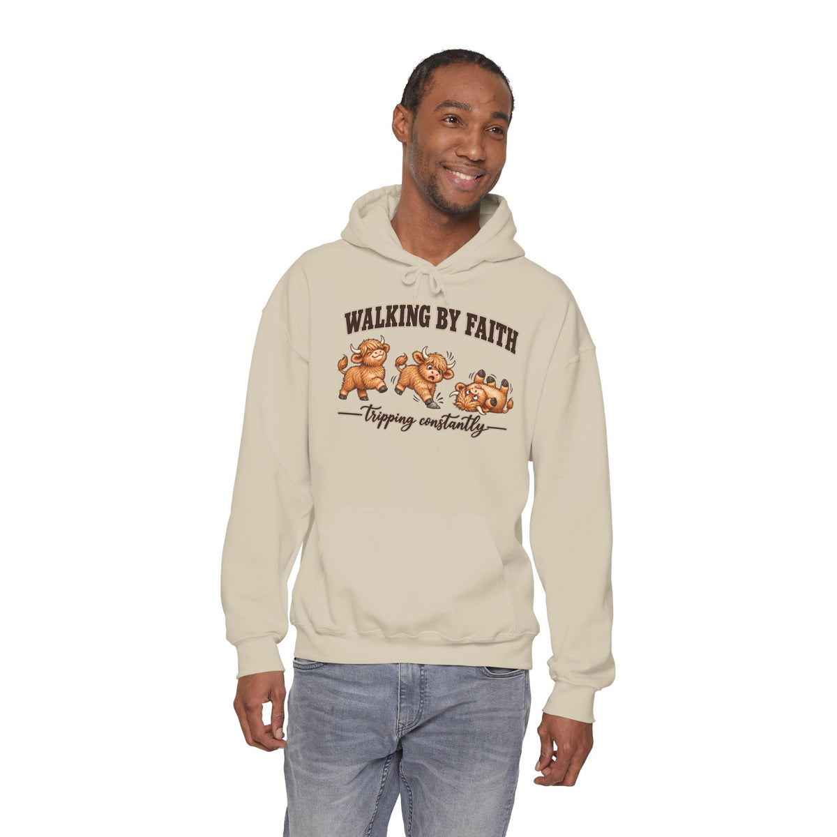 Walking by Faith Christian Highland Cow Hoodie