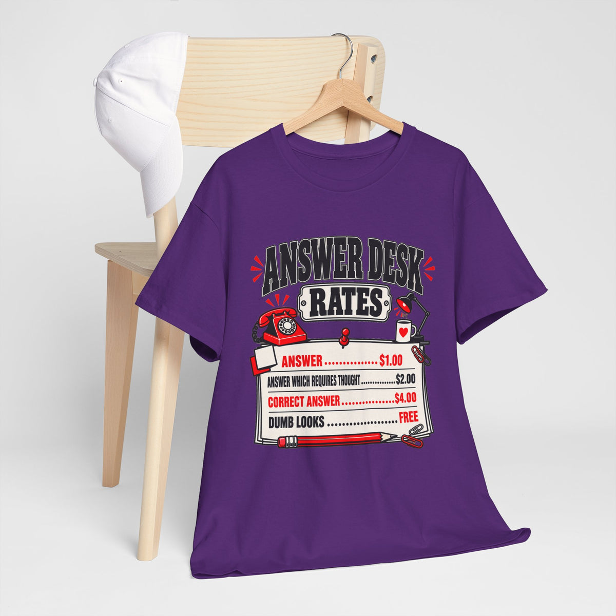 Answer Desk Rates T-Shirt — Funny Help Desk IT Support Tee ("Answer 1.00, Correct Answer 4.00")