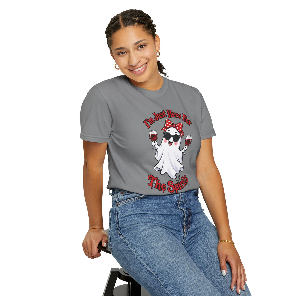 Wine Ghost T-Shirt — "I'm Just Here For The Spirits" Halloween Tee