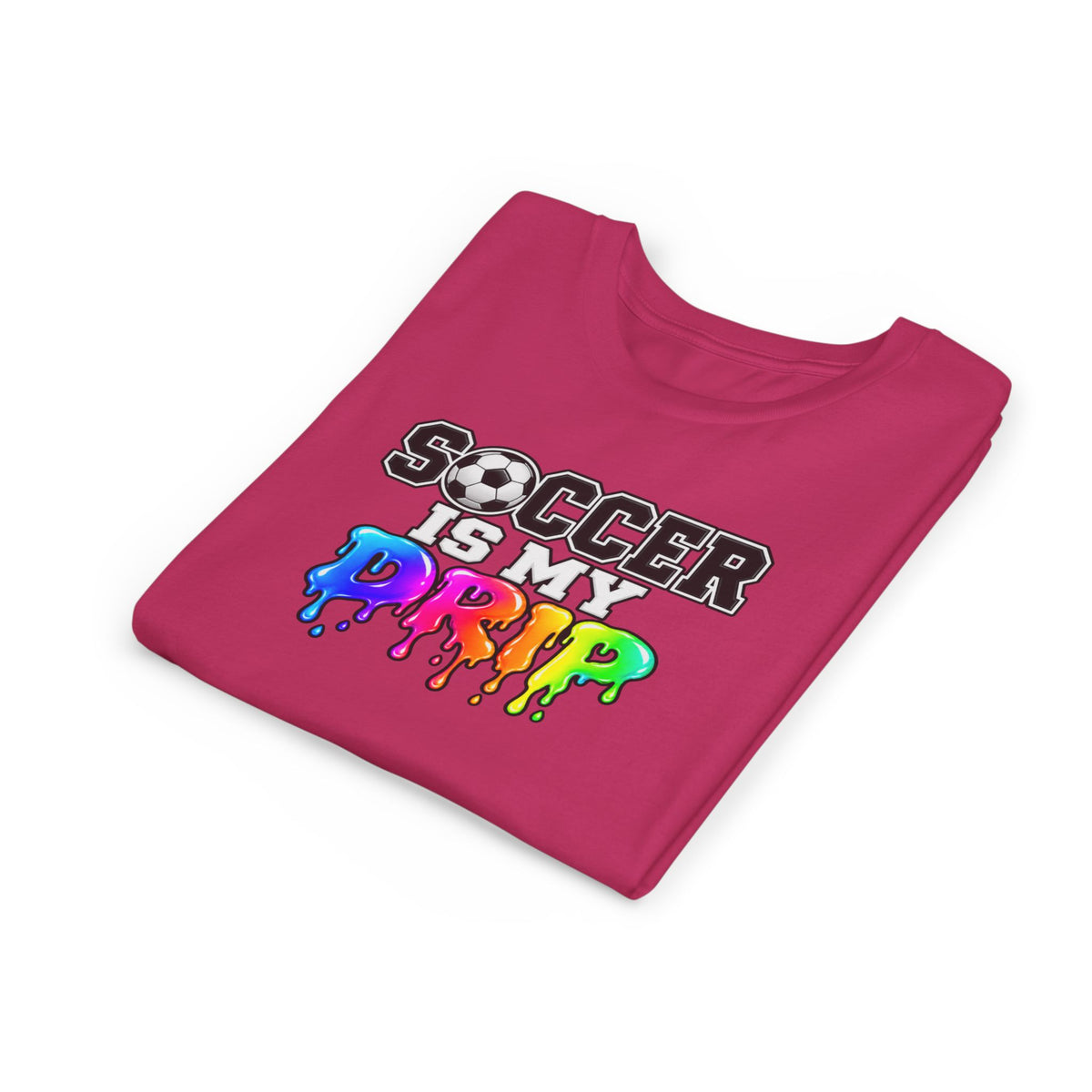 Youth Tee — "Soccer Is My Drip" Colorful Drip Soccer Graphic