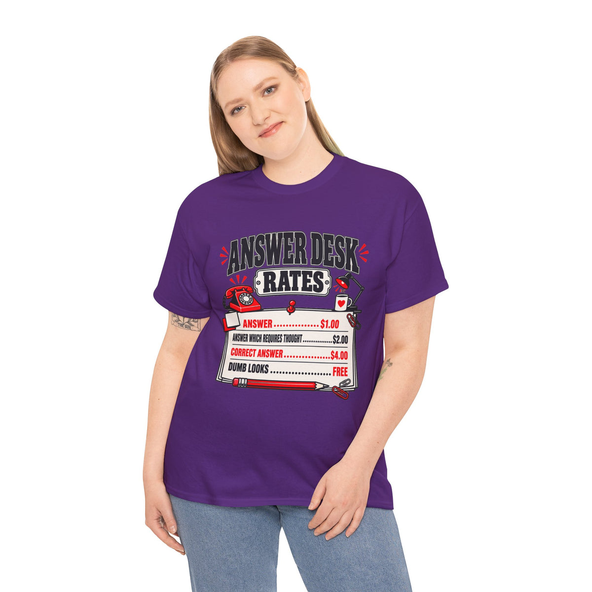 Answer Desk Rates T-Shirt — Funny Help Desk IT Support Tee ("Answer 1.00, Correct Answer 4.00")