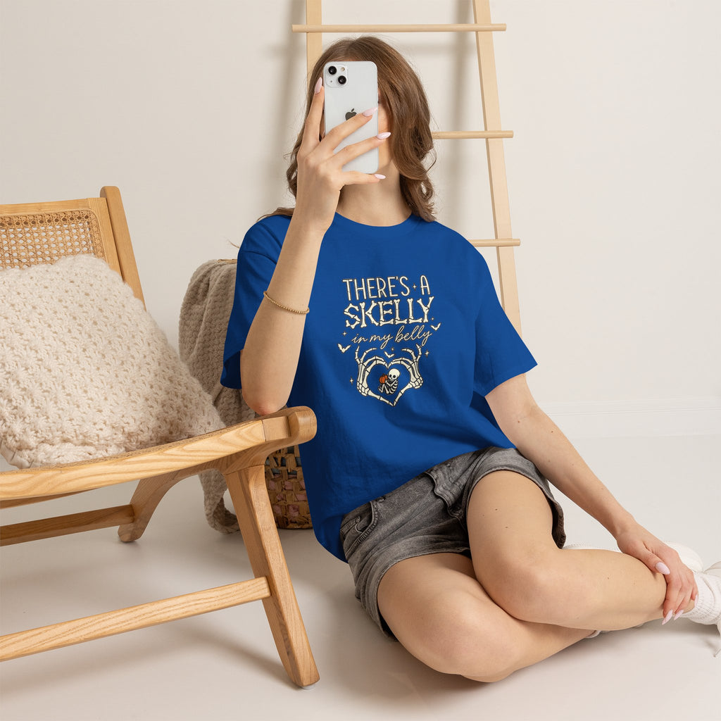 Skeleton Heart T‑Shirt — "There's a Skelly in My Belly" Cute Halloween Tee