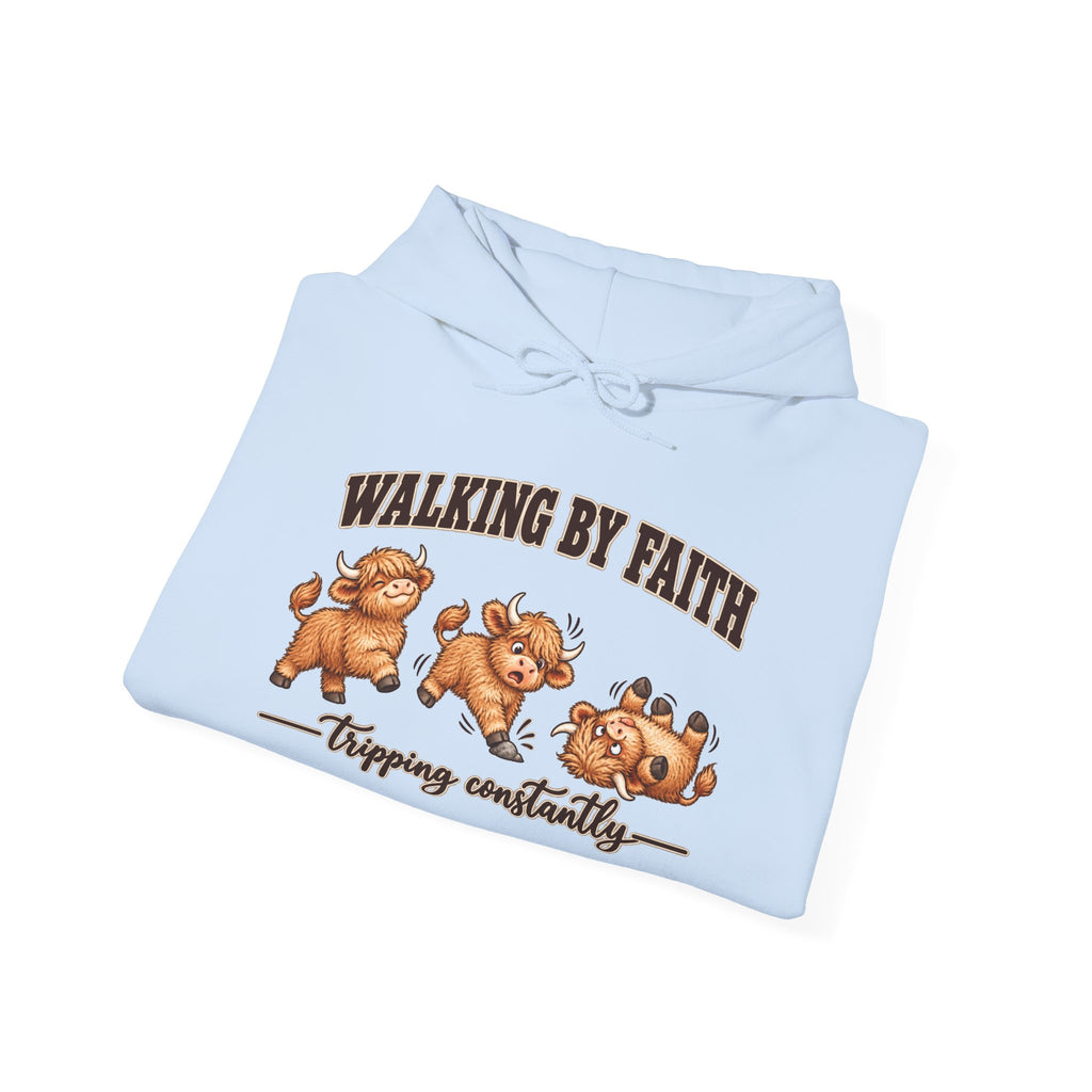 Walking by Faith Christian Highland Cow Hoodie