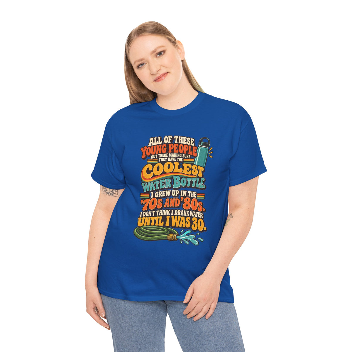 Retro 70s-80s Funny Water Bottle Tee — "Coolest Water Bottle" Graphic T-Shirt