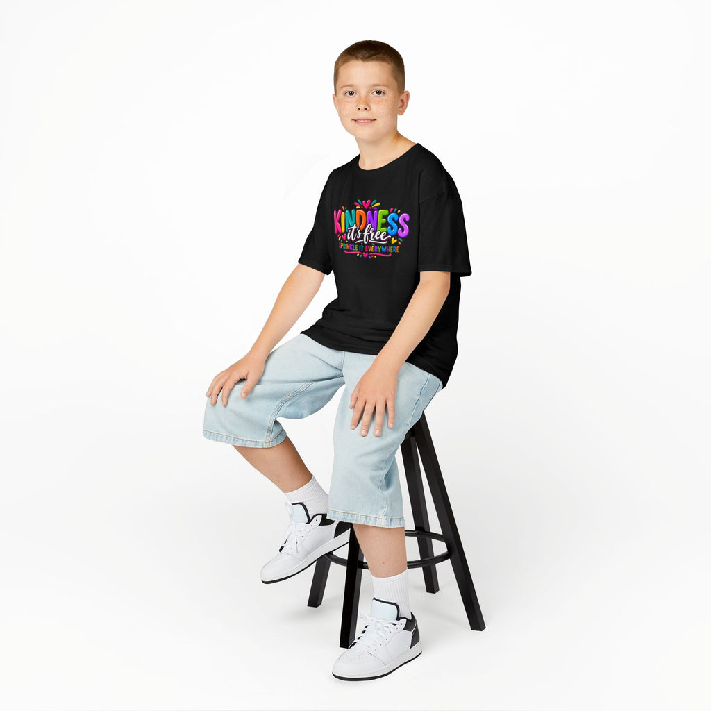 Kids Tee — "Kindness Is Free" Colorful Rainbow Graphic