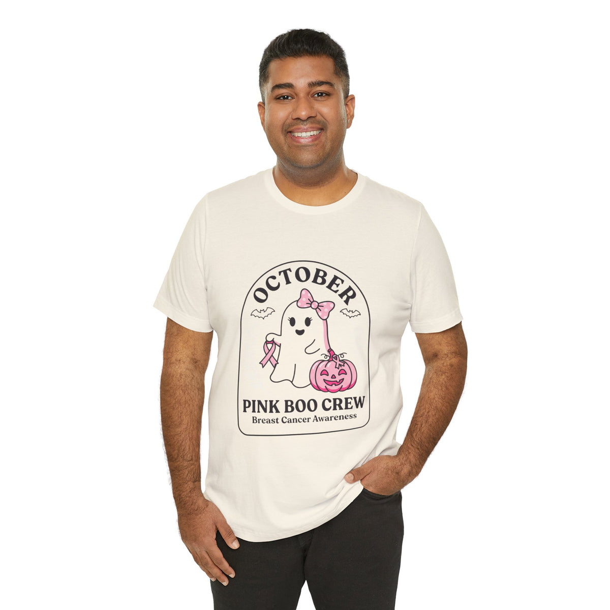 October Pink Boo Crew Tee — Breast Cancer Awareness Ghost T-Shirt