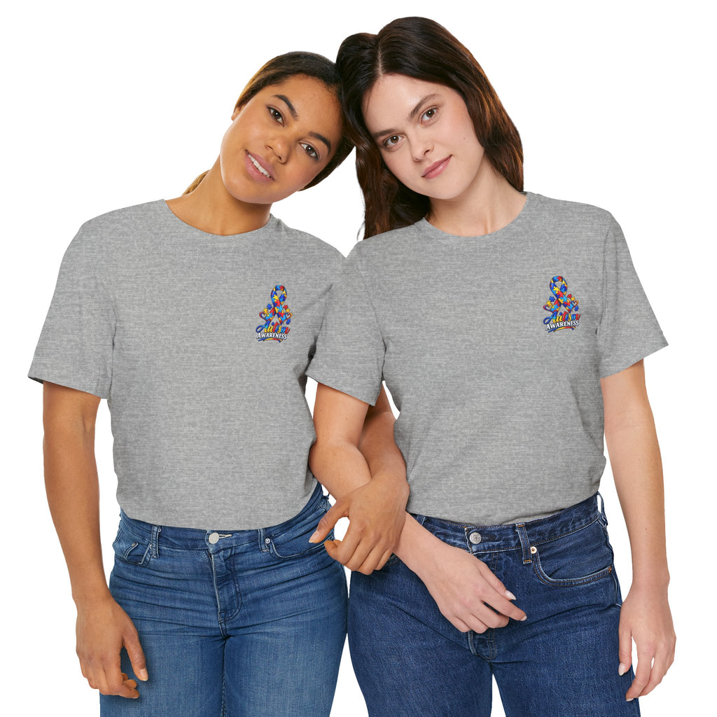 Autism Awareness Ribbon Chest Tee — 'Different, Not Less' Short Sleeve T-Shirt