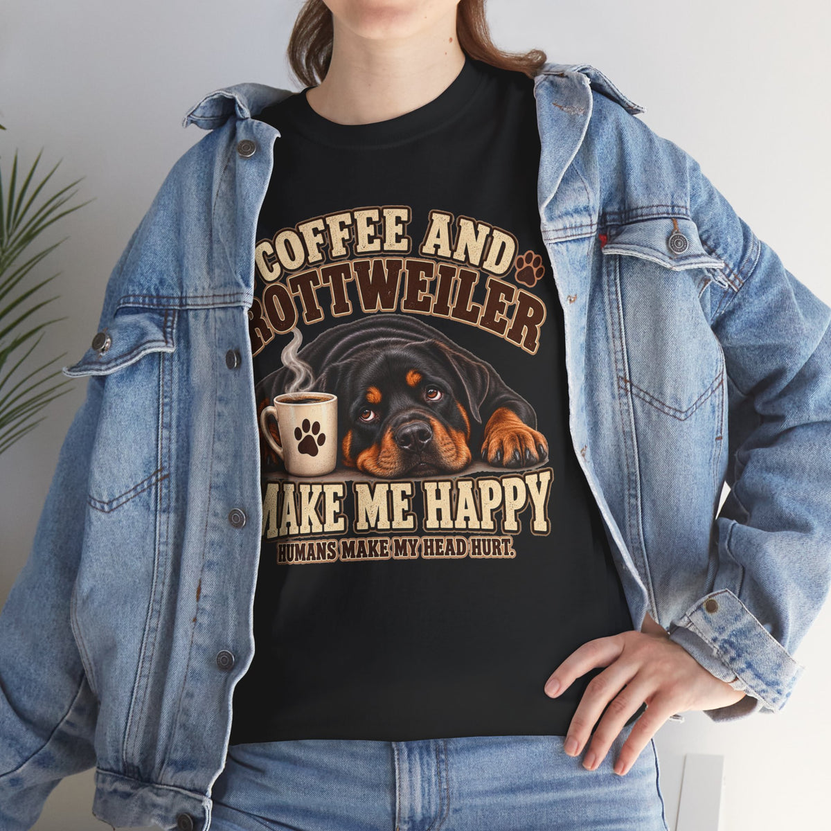 Coffee and Rottweiler Tee — "Coffee and Rottweiler Make Me Happy" Dog Lover Shirt